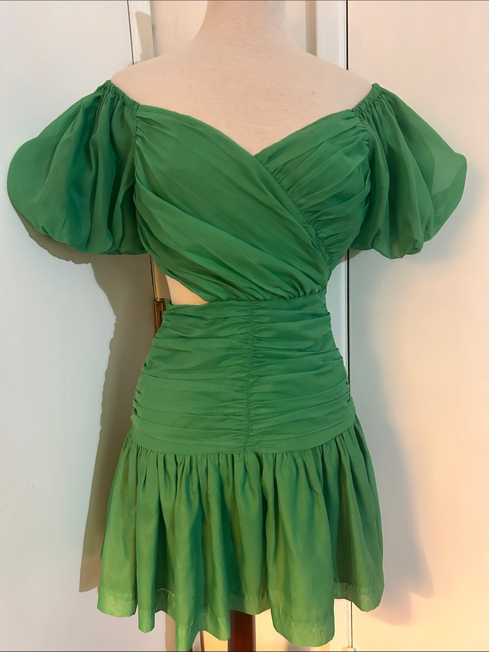 Ina Green Off-Shoulder Puff Sleeve Mini Dress